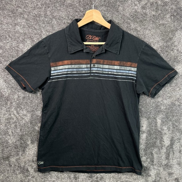 BC Ethic Mens Polo Shirt Size Large Gray Black Sleeve Adult Cotton Striped - Picture 1 of 8